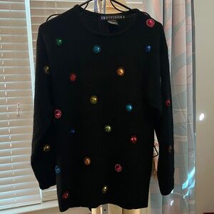 Vintage Black Sweater with Colorful Accents